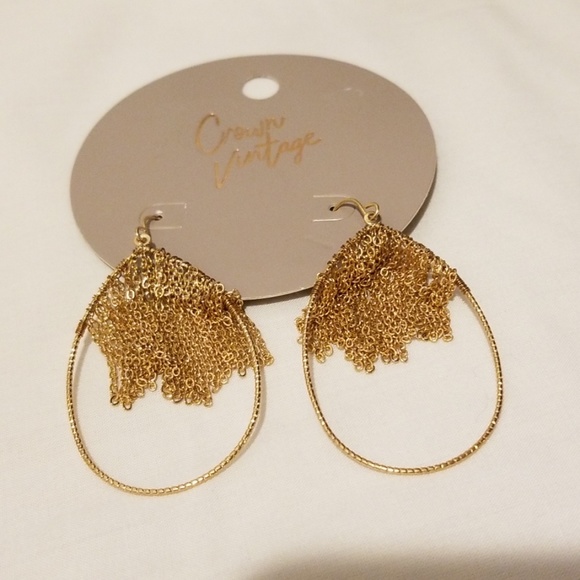 Crown Vintage Chain Fringe Teardrop Earrings - Picture 3 of 4